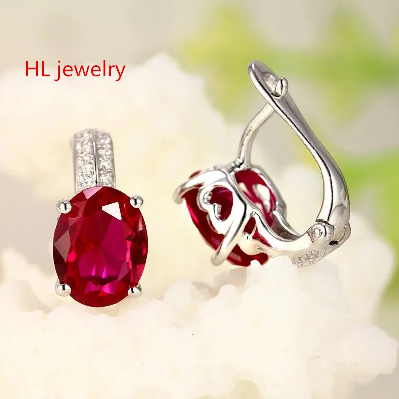 4.51ct синтез красный корунд 7x9 мм геометрический 925 пробы Серебряные ювелирные изделия Красный Корунд клип серьги