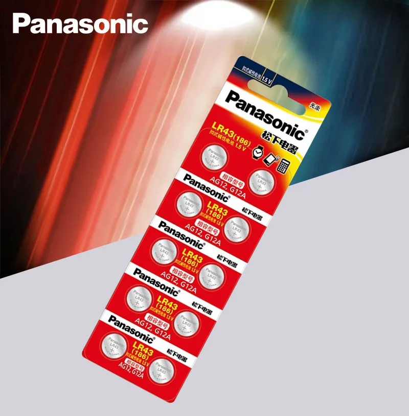 10 шт./лот Panasonic AG12 LR43 186 0% Hg для часов игрушек 1 5 в батарейки щелочные батареи