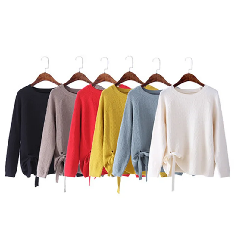 Женский трикотажный свитер с галстуком-бабочкой черный пуловер длинным рукавом