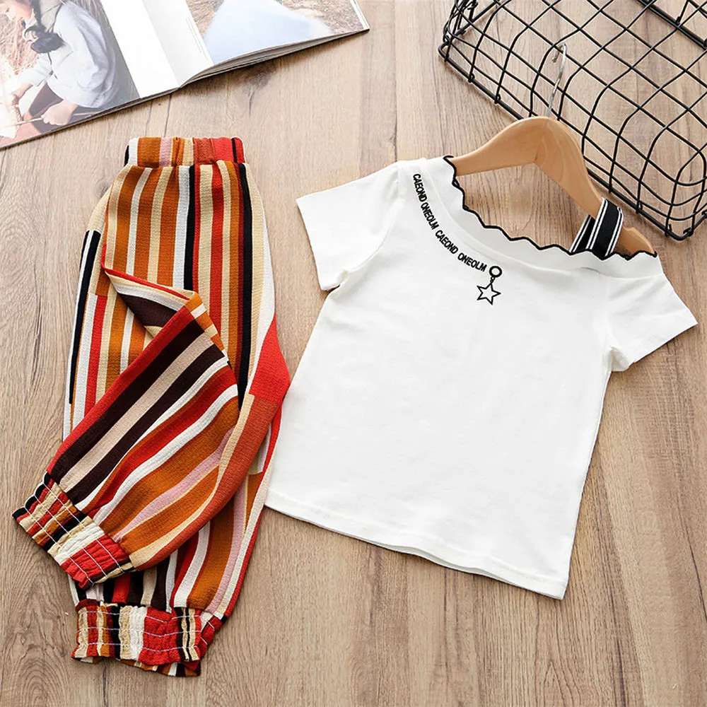 Комплект летней одежды из 2 предметов для маленьких девочек костюм футболка