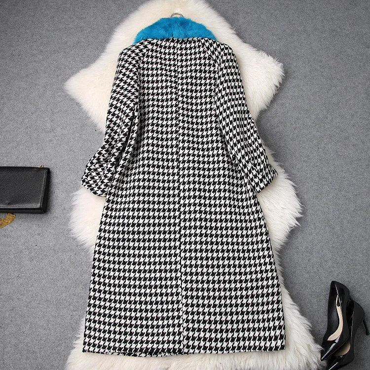 Зима 2018 для женщин двубортный плед шерстяной пальто А силуэта с длинным рукавом