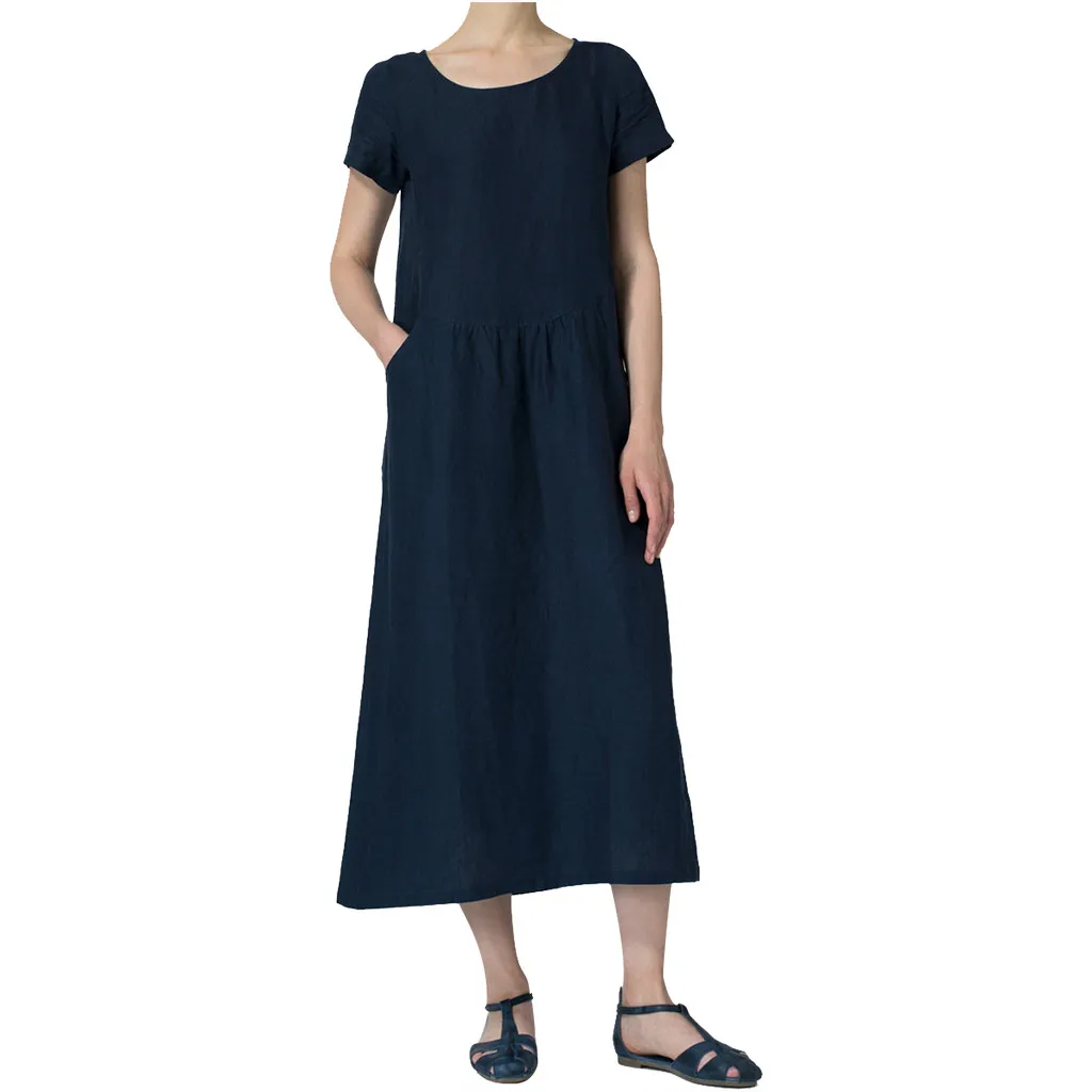 Новое летнее женское платье JAYCOSIN 2019 модное льняное однотонное с круглым вырезом