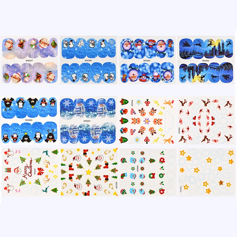 45 шт./лот красочные наклейки для ногтей Рождества снеговик Пингвин Снежинка
