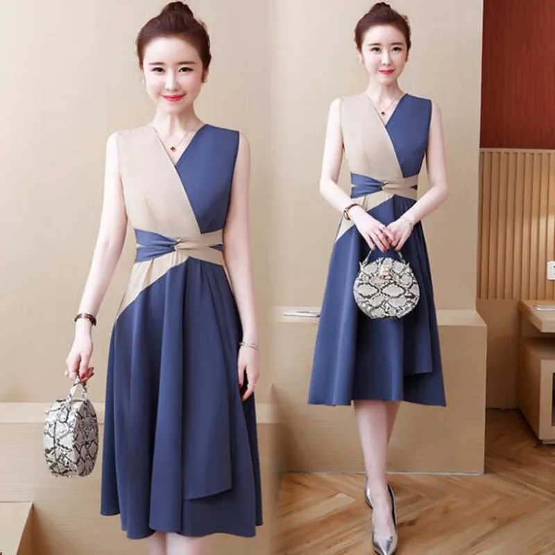 Женское платье без рукавов с V образным вырезом|Женские платья| |