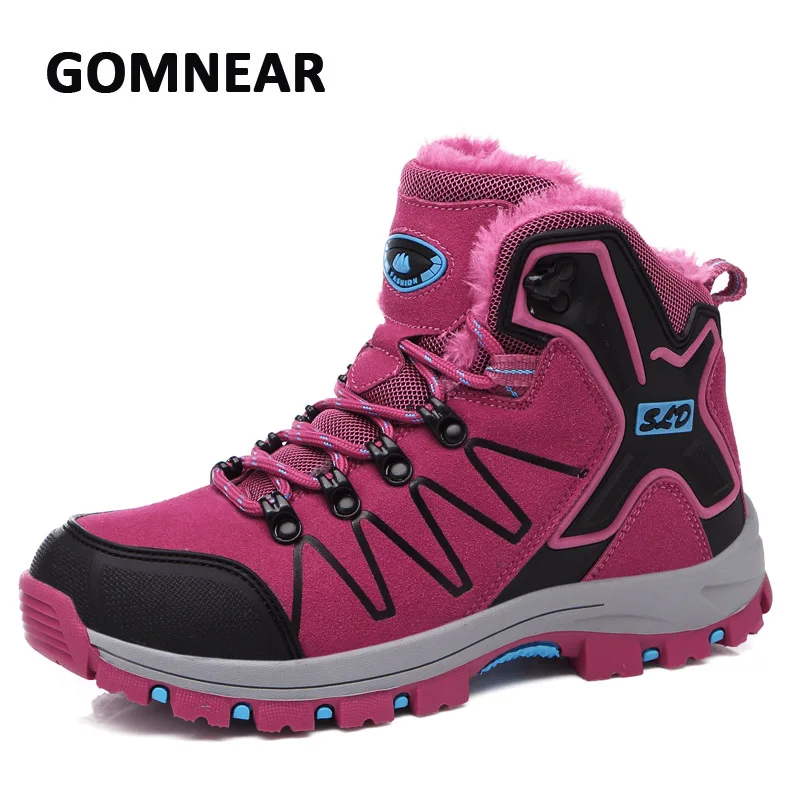 GOMNEAR Women Winter Hiking Sneakers Fur Lined Sports Shoes Purple Outdoor Camping Mountain Climbing | Спорт и развлечения
