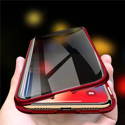 Красный Антибликовый Магнитный чехол для iPhone 11 Pro XS MAX XR двухсторонняя, для стекла металлический бампер для iPhone 8 7 6 Plus - Цвет: Красный