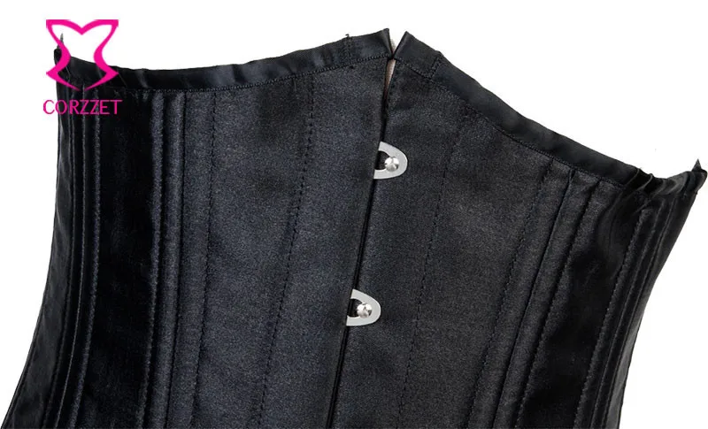 Черное атласное бюстье сексуальный корсет с 24 стальными косточками на талии под