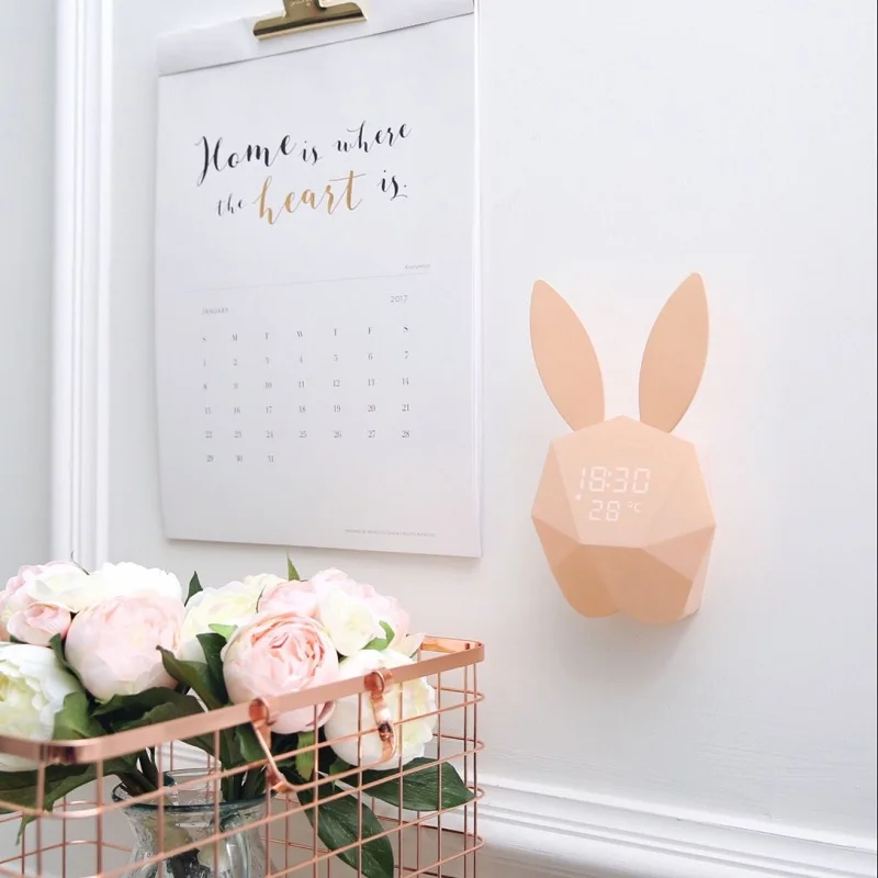 Милый кролик будильник для девочек детский Ночной светильник светодиодные часы