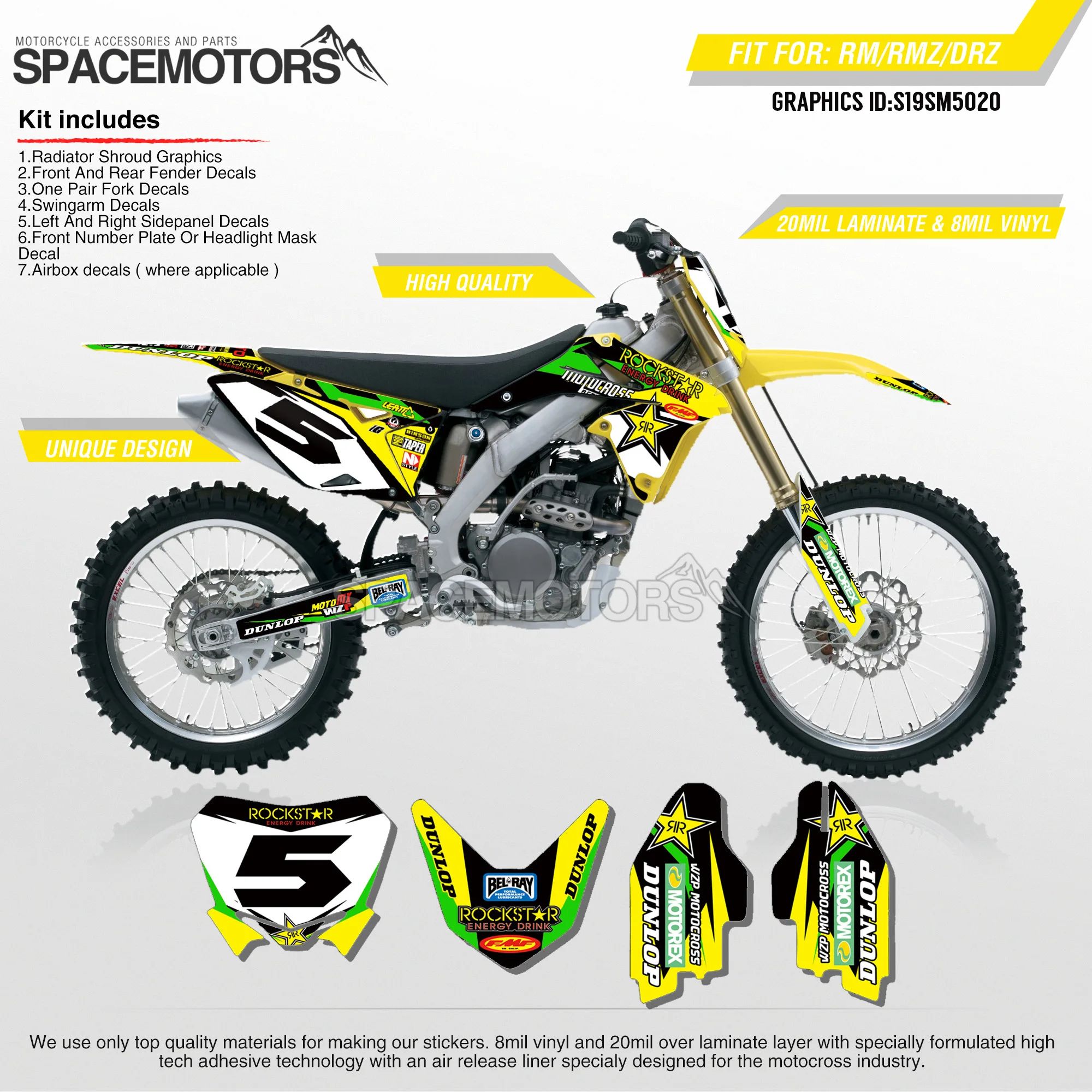 MotoSpace команда Графика Фоны наклейки 3m на заказ для SUZUKI RMZ250 04 18 RMZ450 08 17 RM125/250 03