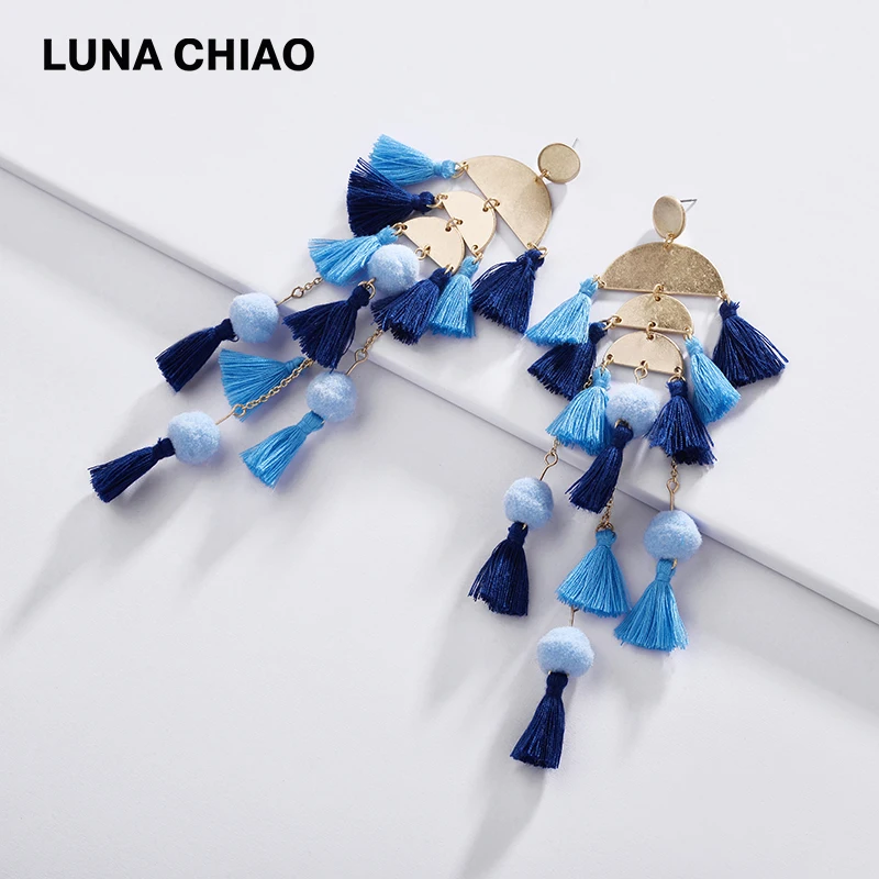 LUNA CHIAO, модные ювелирные изделия, бохо стиль, Богемия, несколько кисточек, длинные висячие серьги, гипербола, массивные серьги для женщин