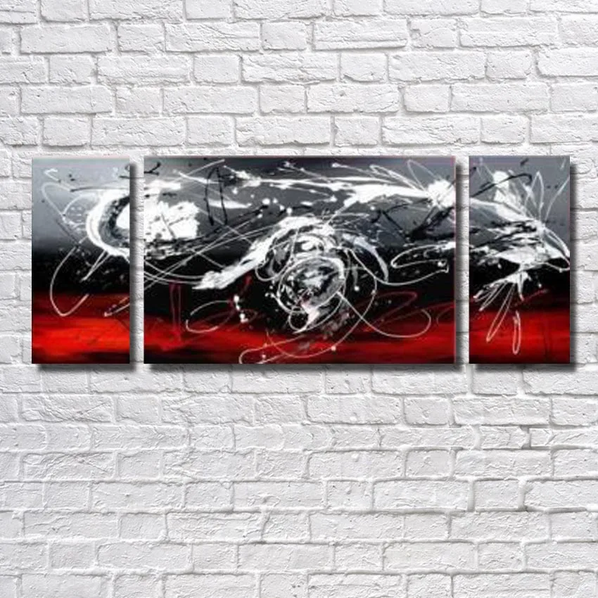 

Pure Hand-painted Oil Paintings Home Decor 3 spell Abstract Red Black Painting Canvas Art Wall Picture For Living Room Decor