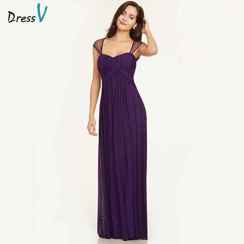 

Dressv purple evening dress cheap square neck a line cap sleeves floor length wedding party formal dress evening dresses