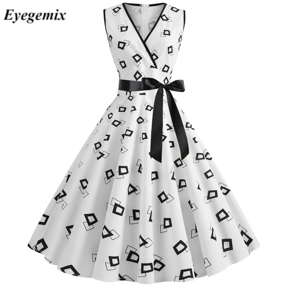 2019 летнее винтажное платье в горошек Сексуальные вечерние платья без рукавов с v