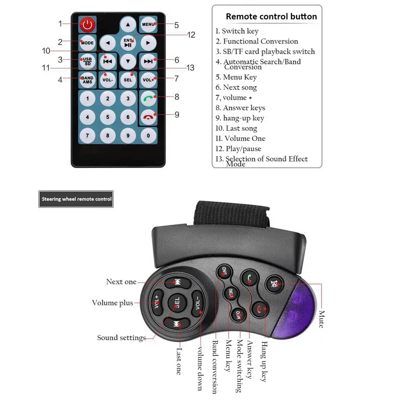 

1Din 7'' Car Radio Mirror Link MP5 Carplay Bluetooth Touch Screen 12 languages steering wheel remote Telescopic Screen Manual