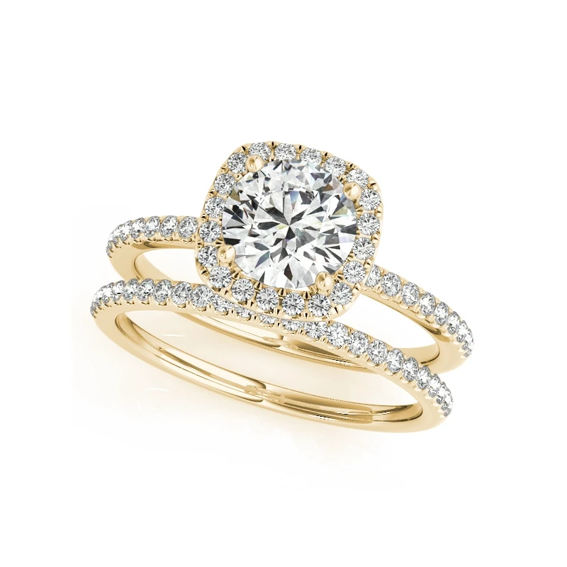 QYI 14K Solid Yellow Gold Halo Wedding Ring Sets Round Cut 1 Carat Moissanite Diamond Jewelry Women Engagement Gift
