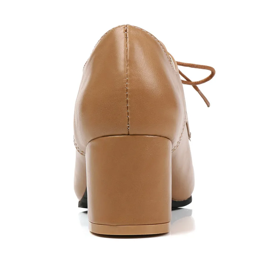 Женские туфли лодочки QUTAA на шнурках с острым носком высоком квадратном каблуке