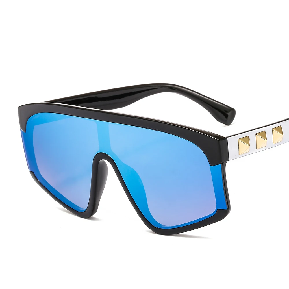 Luxury Punk Sunglasses Women Rivet Oversized Sun Glasses Cool Mirror Lens Glasses Flat Top Gradient Eyewear Oculos De Sol UV400 - Цвет линз: C3black blue