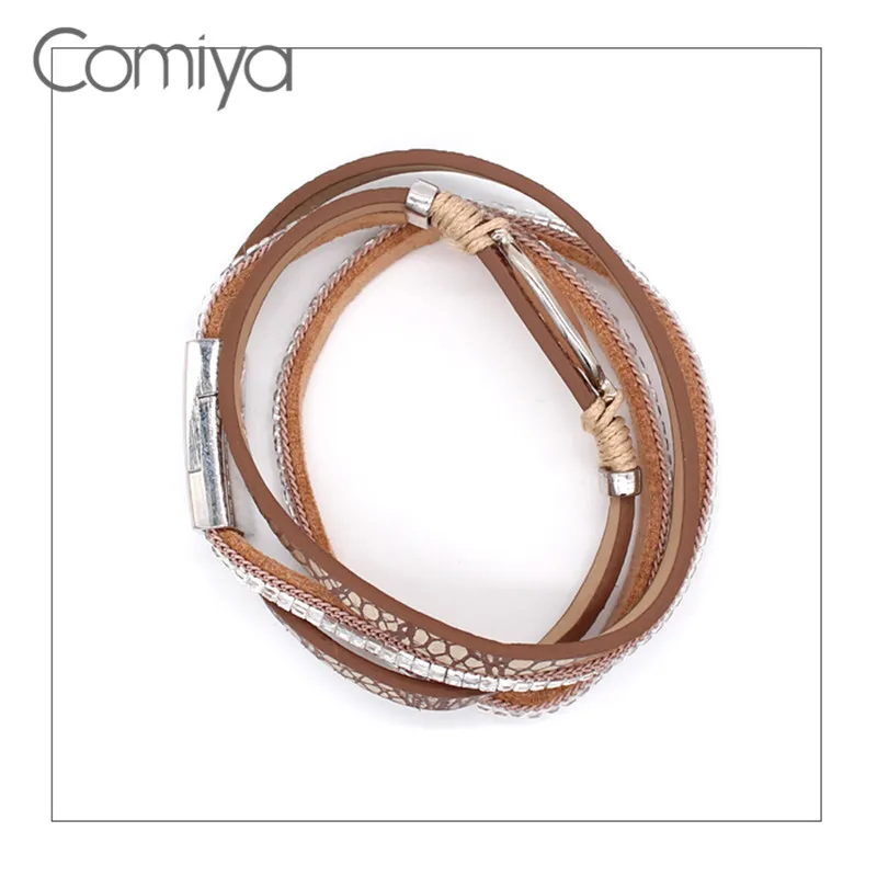 Comiya многослойные кожаные аксессуары в стиле стимпанка браслет для женщин Bijoux Boho акриловые индийские ювелирные изделия Винтаж Жесткий браслет