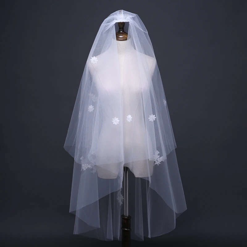 Новое поступление белая кружевная свадебная фата с аппликацией длиной 1 5 м