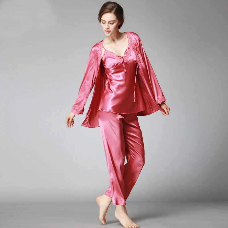 Женская шелковая атласная пижама Женский пикантный комплект из 3 предметов