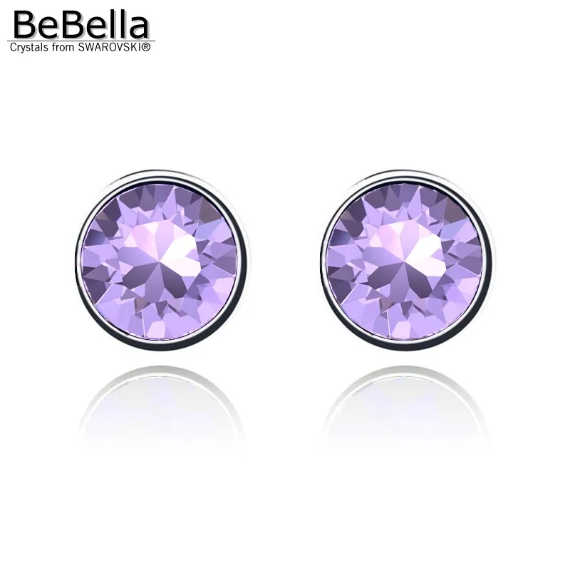 BeBella 7 мм круглые серьги-гвоздики с кристаллами для женщин кристаллы от Swarovski простой дизайн модные ювелирные изделия-гвоздики цветов - Окраска металла: Violet