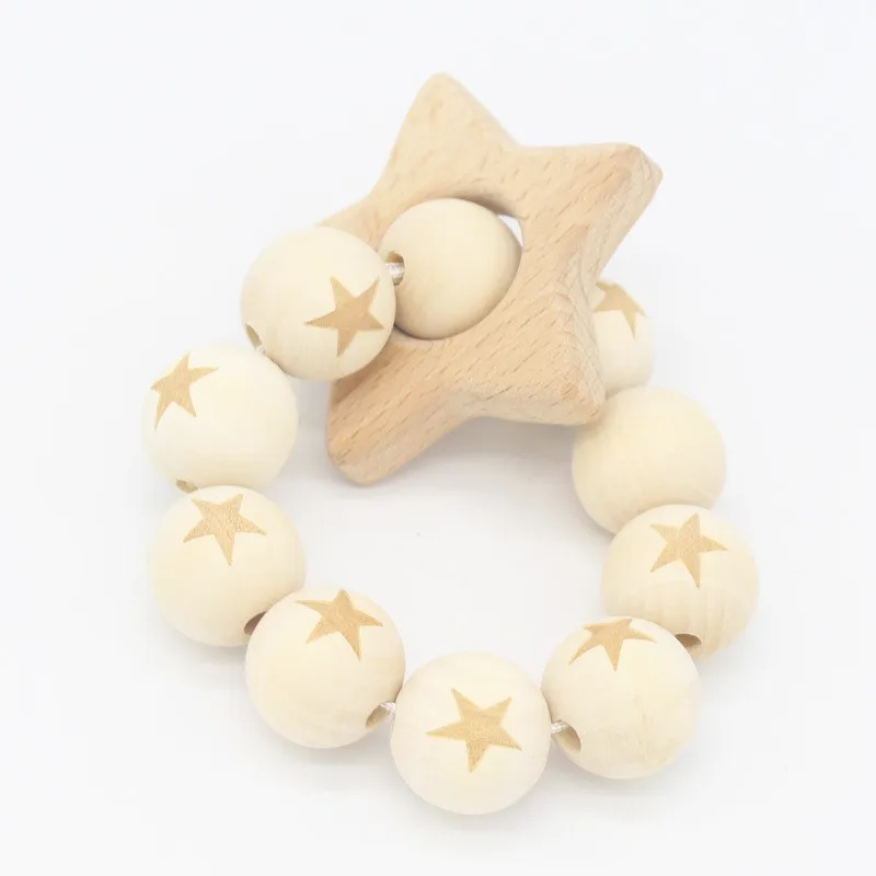 Various Design Wooden Star/Heart Beads Holder Eco Friendly Baby Bird Fox Teething Dummy Chain Teether Bracelet | Украшения и