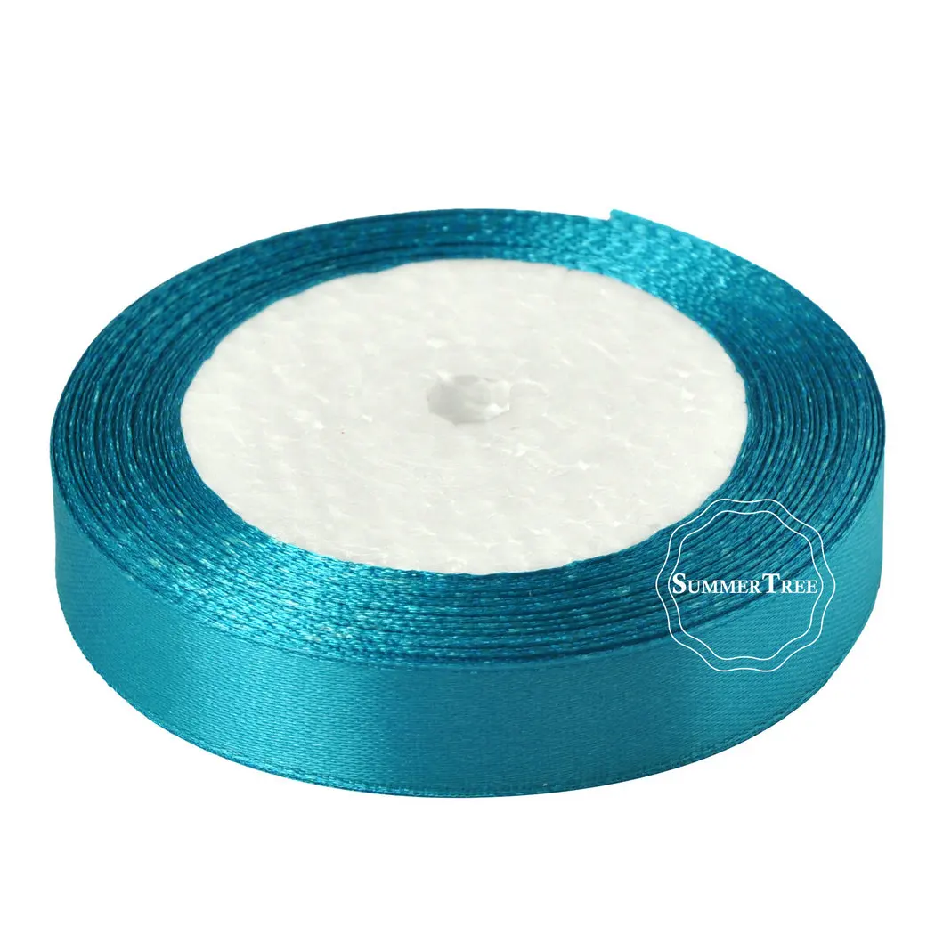 Teal Blue 25 метров 5/8 inch 15 мм атласной лентой створки подарок лук DIY Craft Свадебная вечеринка принадлежности ручной события Юбилей банкетный украшения - Цвет: Teal Blue