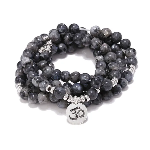 Натуральный Камень лабрадорит Wrap Браслет Модные ручной работы мужская 108 мала