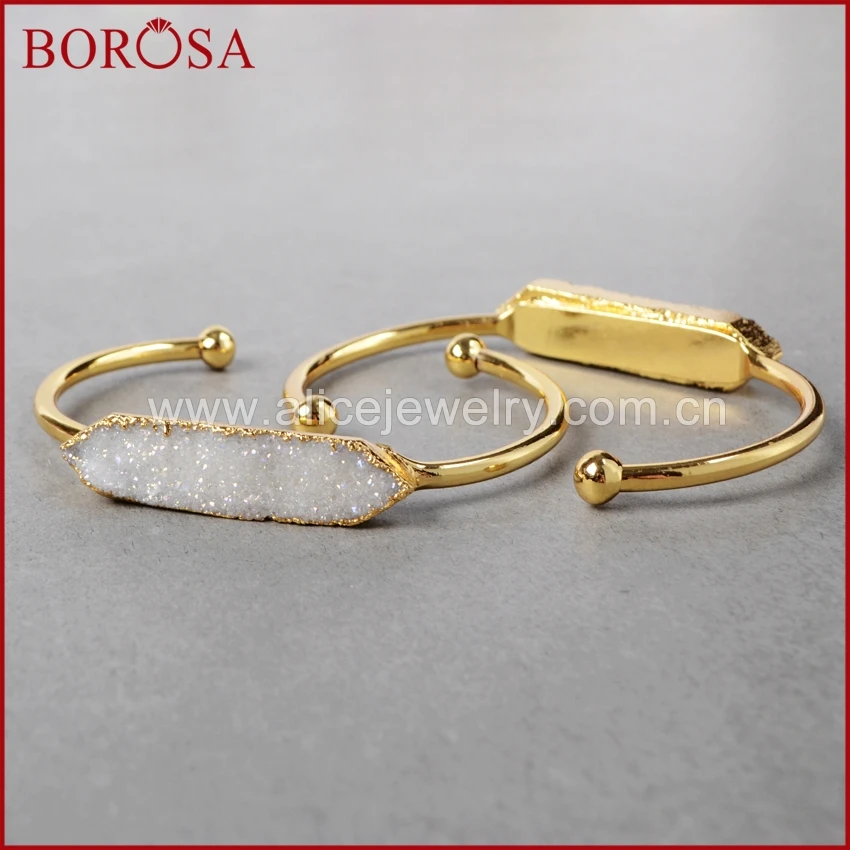 BOROSA 5 шт. натуральный хрустальный титановый AB Geode Druzy браслеты золотой цвет