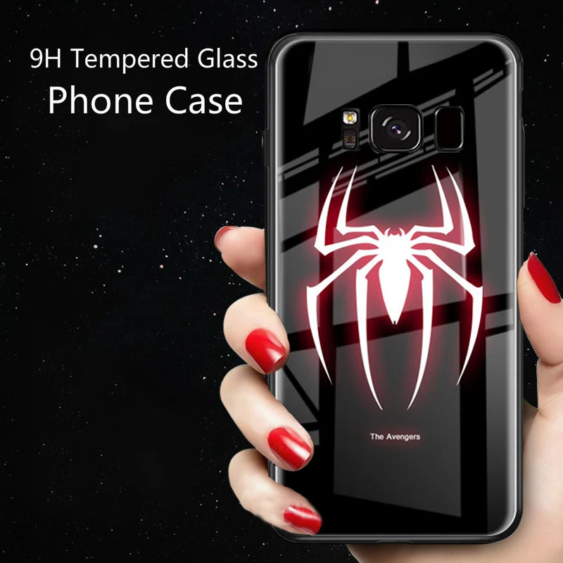 Светящийся чехол для телефона Marvel IRON MAN Samsung galaxy s8 s9 s10 plus Note 8 9 закаленное стекло