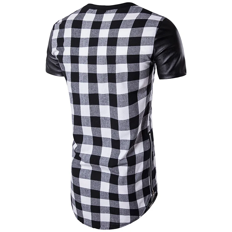 Мужская летняя футболка из ПУ кожи с отстрочкой уличная одежда расширенная в