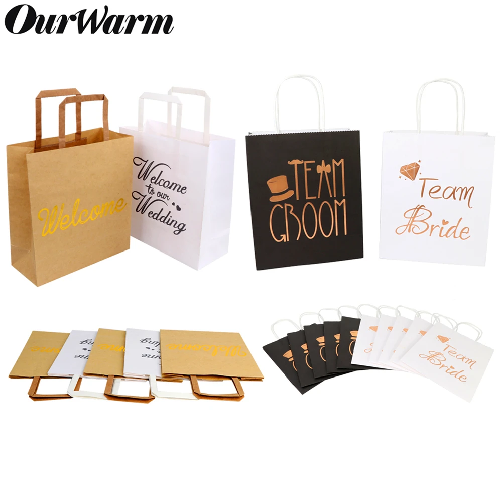 OurWarm свадебные подарочные пакеты из крафт бумаги с ручками вечерние сувениры для