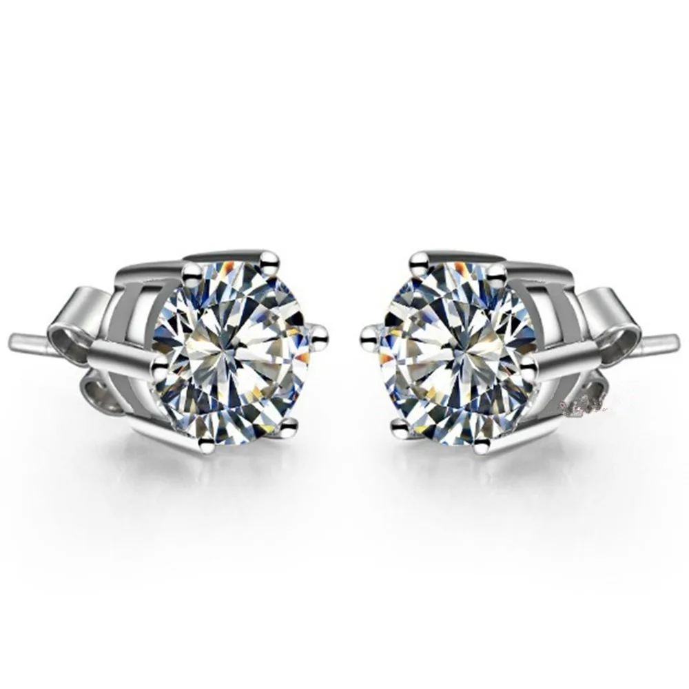 Круглые серьги пусеты NSCD 1 карат/шт. красивый бриллиант из серебра 925 пробы с