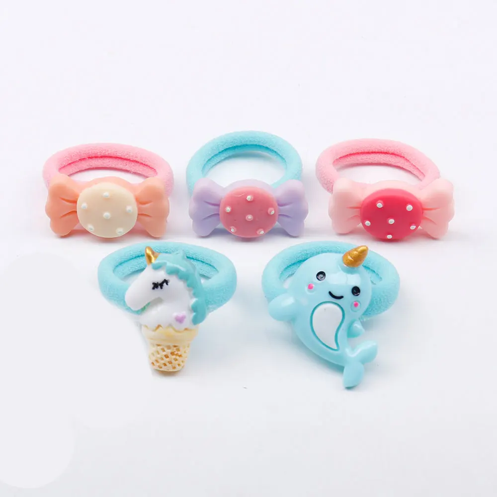 1 Kawaii/5 шт./Партия аксессуары для волос Детские нейлоновые резинки для волос Единорог/конфеты/шамрок эластичные веревки для волос для девочек детские головные уборы - Цвет: 1