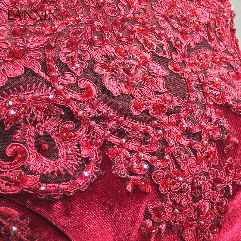 Бордовые бархатные вечерние платья русалки Robe de Soiree с открытыми плечами и