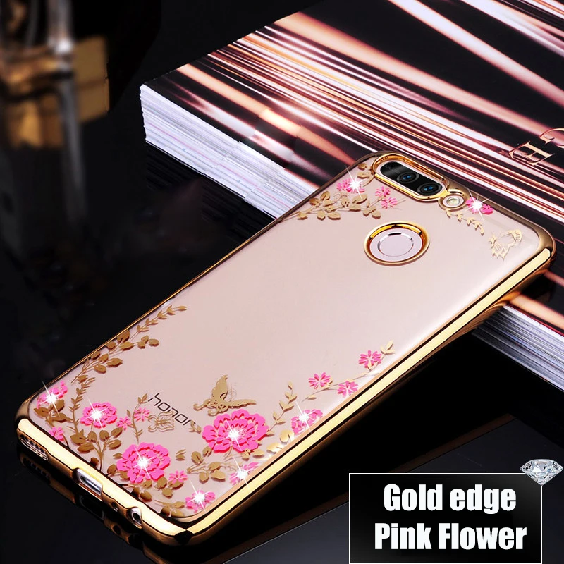 Мягкий чехол с алмазными цветами для huawei mate 20 Pro P20 Lite P30 Y5 Y6 Y7 Prime Honor 7A 7C Pro 7X 8X 8C силиконовый чехол из ТПУ - Цвет: GoldPink