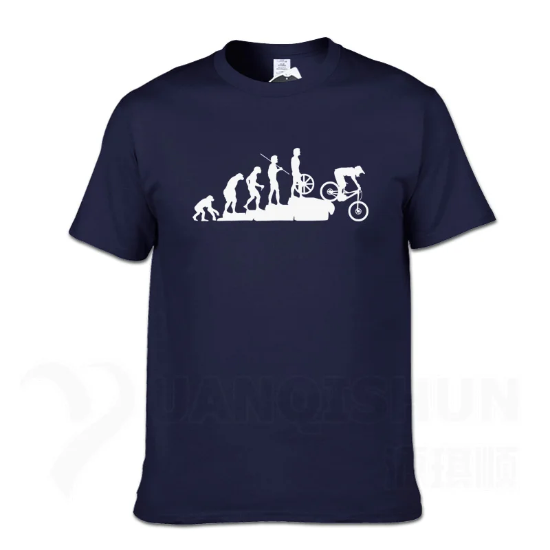 NavyBlue 1 Интересный горный велосипед спуск футболка забавная Эволюция человека футболка мужская панк топы Футболка хипстер Хлопок велосипед Повседневная футболка - Цвет: NavyBlue 1