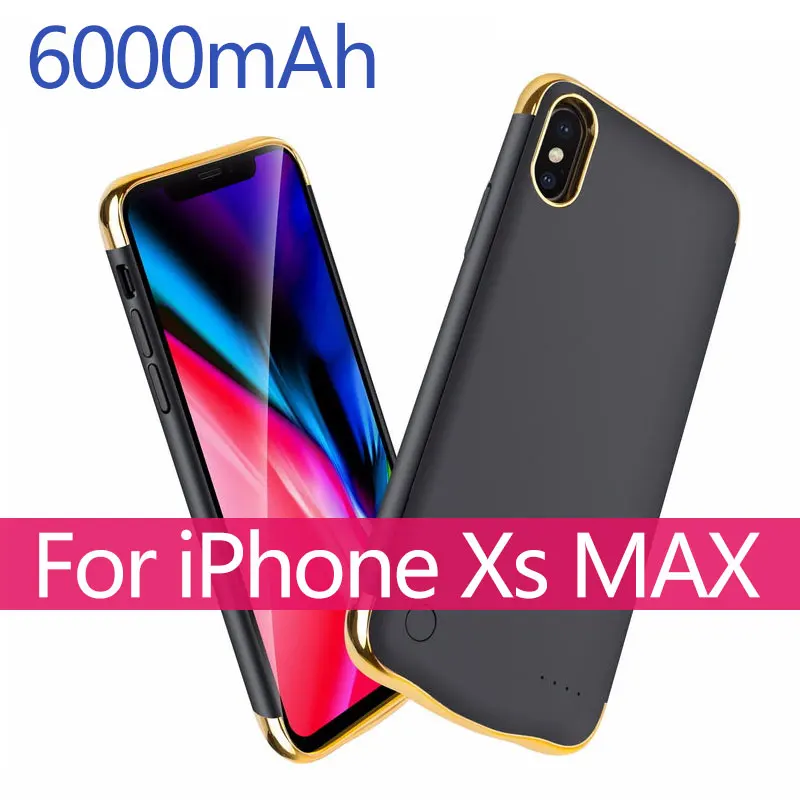 XS MAX Black Батарея чехол для iPhone X XR XS xsmax 5500/6000 мА/ч, внешняя Батарея Зарядное устройство чехол резервного копирования Мощность банк Портативный Мощность зарядный чехол - Цвет: XS MAX Black