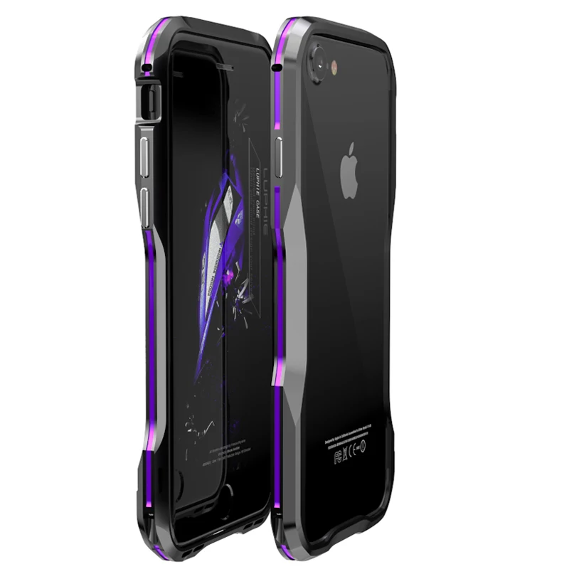 LUPHIE для Apple iPhone 7 Plus чехол твердый Роскошный тонкий металлический алюминиевый каркас защитный бампер чехол для телефона для iPhone 8 чехол - Цвет: Black and Purple