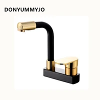 1pc space aluminum basin hhot and cold water faucet double hole three hole deck iinstallation 360 rotating basin tap splash
