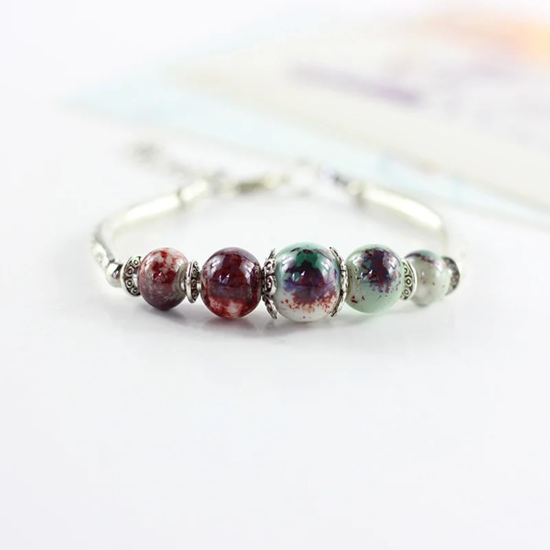 12 шт./лот керамические браслеты из бисера серебристого цвета женские и мужские