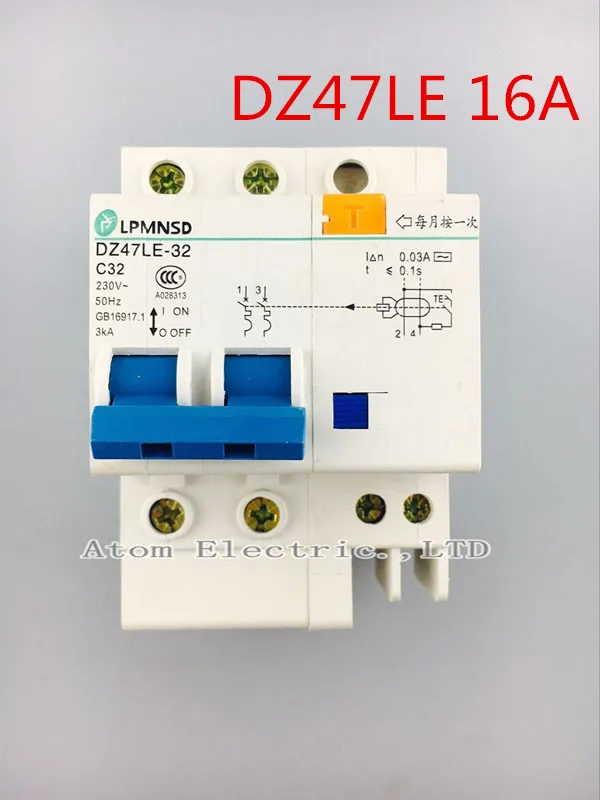 2P DZ47L 16 А защитный переключатель электрошока/автоматический выключатель утечки