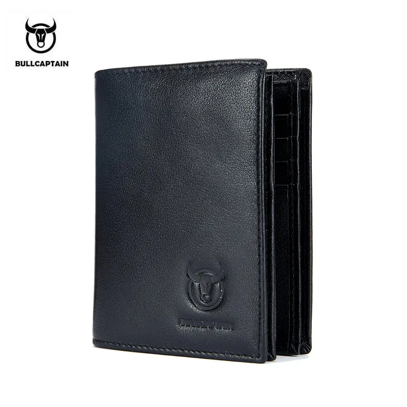 BULLCAPTAIN RFID Новое поступление мужской кошелек из воловьей кожи Кошелек для монет дизайнерский брендовый кошелек клатч из коровьей кожи мужской кошелек для денег - Цвет: Black