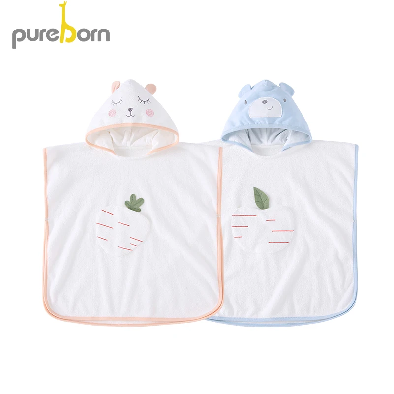 Pureborn/пляжное полотенце с капюшоном для маленьких девочек и мальчиков, халат, пончо, хлопковое мягкое впитывающее полотенце для малышей