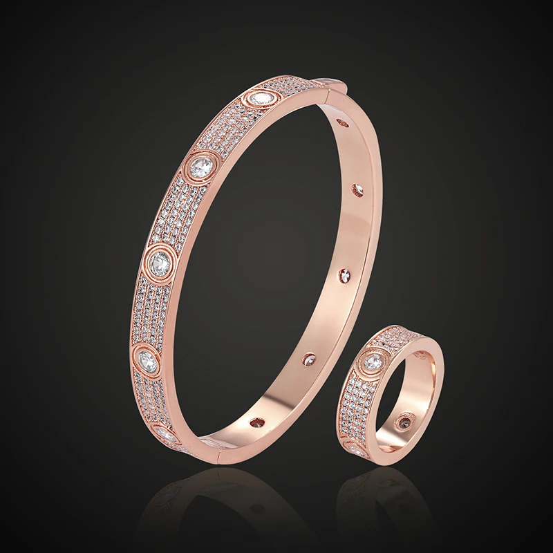 

Theresa luxury brand full micro pave setting zircon love's bangle with ring set classic bracelet fashion jewelry for everbody