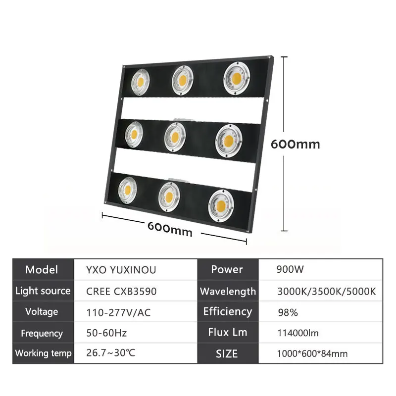 Светодиодная лампа полного спектра для выращивания растений 900 Вт CREE COB - купить