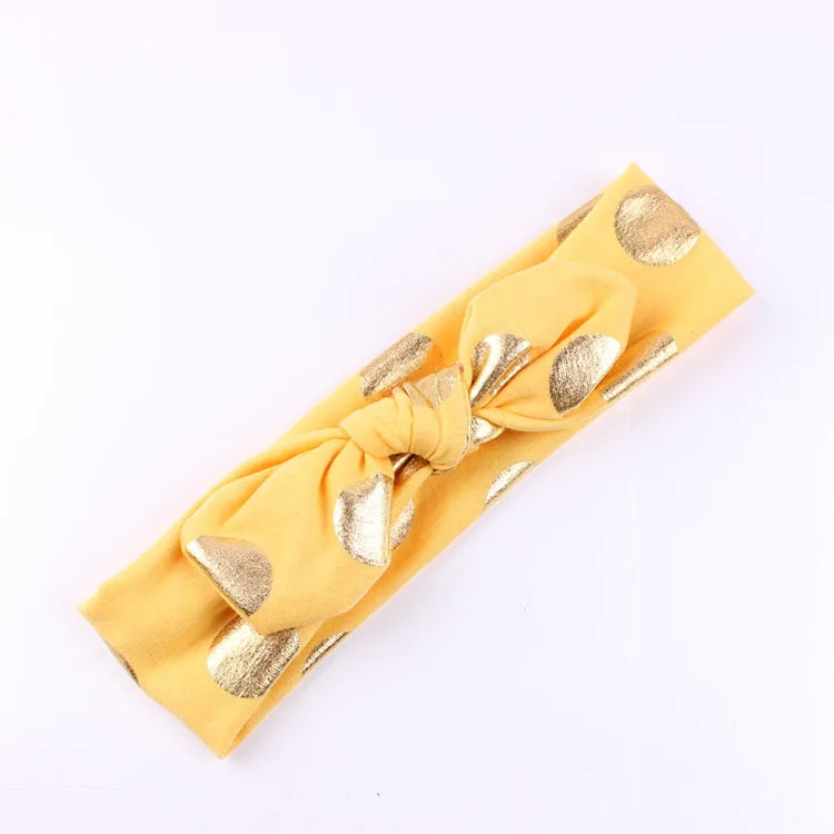 Повязка на голову в горошек для девочек теплая хлопковая ткань с бантом