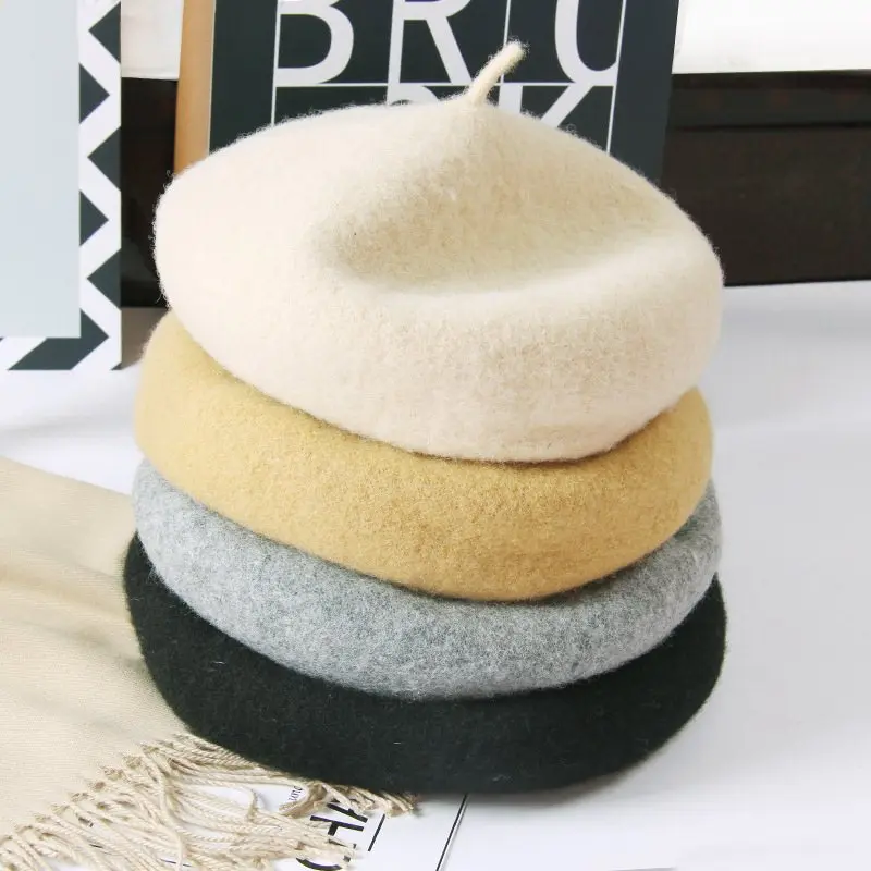 Женские береты в стиле художника женские шерстяные винтажные однотонные кепки