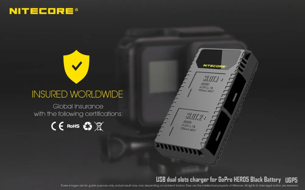 1 шт. Nitecore UGP5 для gopro hero 5 черный USB двойной Слоты Зарядное устройство gopro hero 5 gopro hero 6 gopro hero 7 черный аккумулятор