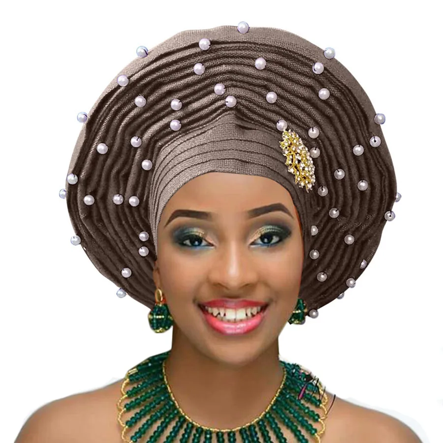 coffee Aso oke головной убор с бисером aso oke нигерийский головной убор aso ebi африканский геле Авто геле Африканский головной убор - Цвет: coffee